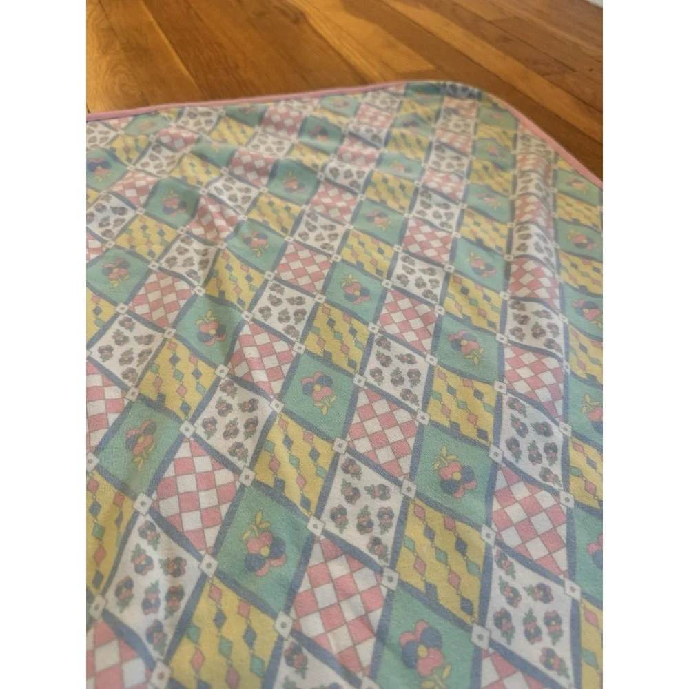 Vintage Gymboree Baby Blanket Pink Patchwork Diamonds Floral Rare 90s Cotton #1